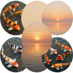 Koi carp pattern overlapping circles by John singer sargent sunset colour palette