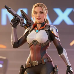 action shots of Margot Robbie as mercy from over watch, alternate angle, imax, 4K, cinematic, volumetric