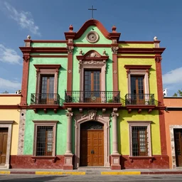A colorful Mexican building in the style of Tim Burton, digital Art