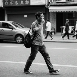capturing a decisive moment, street photography, black and white, 35mm, grainy