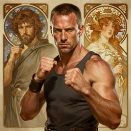kickboxer, scott adkins, art by artgerm and greg rutkowski and alphonse mucha, d & d, fantasy, portrait, highly detailed, digital painting, trending on artstation, concept art, sharp focus, illustration