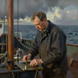 A strong Glaswegian shipbuilder leaving work for the day, in the style of Peter Howson,