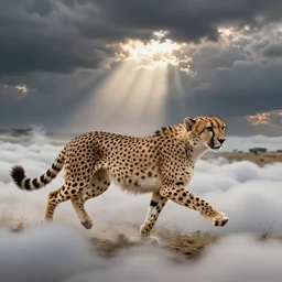 Cheetah running over clouds