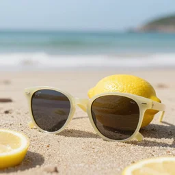 photo of Lemon with sunglasses at the beach ultra hd 4k