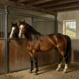 Stable diffusion horses in a stable, by Albert Bierstadt and Clyde Aspevig