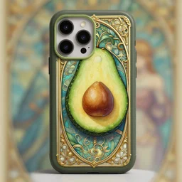 photography of a smartphone with an avocado themed case, deep focus, d & d, fantasy, intricate, elegant, highly detailed, digital painting, artstation, concept art, matte, sharp focus, illustration, hearthstone, art by artgerm and greg rutkowski and alphonse mucha
