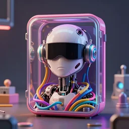 cybernetic blind box, cinematic light, glossy, colorful, wires, futuristic decor, trending on artstation, global illumination, ultra realistic illustration, matte painting, high detailed, unreal engine, octane render, by sparth