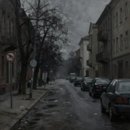 dark oil realistic painting of extremely gloomy communist streets in east berlin