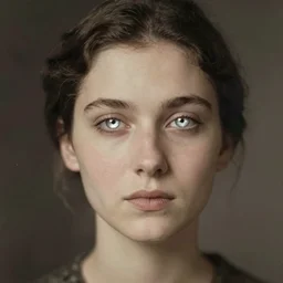 portrait of a beautiful lady with silver eyes, vintage coloured photography by balthus