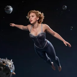 scarlett johansson floating in space, trending on artstation