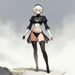 full body portrait of 2B nier automata wearing a bikini, fantasy art by Thomas romain, safe for work, trending on artstation, artstationHD, artstationHQ