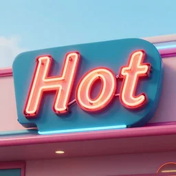 neon sign reading hot ; googie, diner