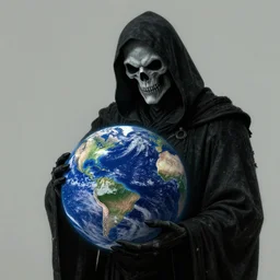 grim reaper holding earth digital art 4 k quality super realistic