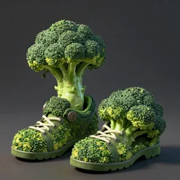 A hyper real comic book style portait painting of shoes made of broccoli, unreal 5, hyperrealistic, octane render, cosplay, RPG portrait, dynamic lighting