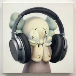 headphones by shusei nagaoka, kaws, david rudnick, airbrush on canvas, pastell colours, cell shaded, 8 k