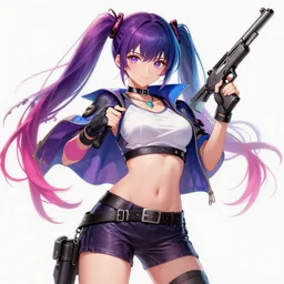 the portrait of chaotic neutral colorful female gunner assassin as absurdly beautiful, gorgeous, elegant, playful, anime gravure idol, an ultrafine hyperdetailed illustration by kim jung gi, irakli nadar, intricate linework, bright colors, octopath traveler, final fantasy, unreal engine 5 highly rendered, global illumination, radiant light, detailed and intricate environment