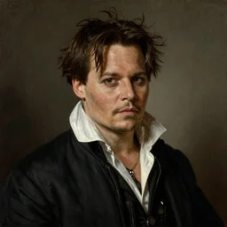 a portrait of Johnny Depp by Rembrandt van Rijn, oil painting