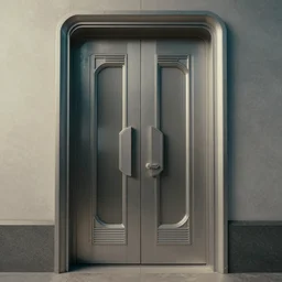 a 1 9 8 0's sci - fi art - deco double door by ron cobb highly detailed, sharp focus, cinematic lighting, octane render, simple, very coherent. cinematic, hyper realism, high detail, octane render, 8 k