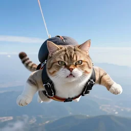 ultra realistic real camera photo of a fat angry cat skydiving with a pink parachute, plane exploding in the background
