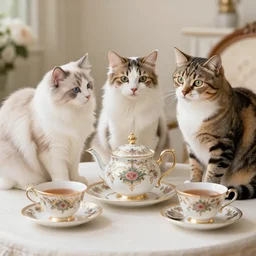 3 cats ( two calico and one tabby ) enjoying fancy english tea together, flickr explore