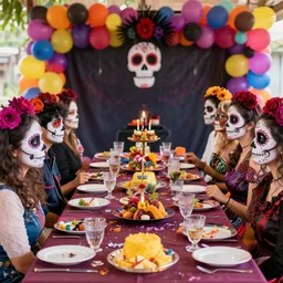 a photoshoot of a day of the death birthday party celebration, colorfull, photo realistic, hyper realistic, detailed, sharp, focused, focused, detailed, sharp, instagram, influencer, pinterest, shutterstock, istockphoto, getti images