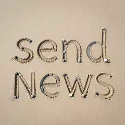 birds eye view of stones on a beach that spell the words : send news
