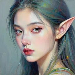 close - up portrait of very beautiful elf by irakli nadar with intricate detailed color smashing fluid oil paint and acrylic, headdress made of bones, melting wax, mycelia, abstract impressionism, ruan jia, fantasy, hyper detailed, concept art, by peter mohrbacher and gustav klimt,