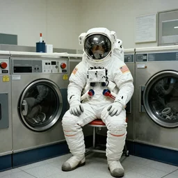 a beautiful photo of an astronaut waiting in a laundromat, 1970', soft light, photorealistic, realistic, octane, 8k, cinematic shot