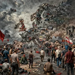 hyperrealistic precisionist communist revolution in the streets of eastern europe, fine art highly detailed matte painting masterpiece, eric zener ren hang, dramatic moody lighting, long shot, wide angle, uhd 8 k, sharp focus