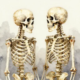 skeleton couple staring at each other, watercolor painting, - n 4