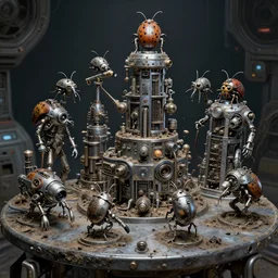 airbrush macro of 4 character, animal tick insect is tiered grimy medical table god machines, cluster tiered heirarchy, battle failure, mainframe hydrocracking battles, medical chromed, oppressive dystopian space station dissapointment, by wayne d barlowe, enric torres, alberto bontempi, feng zu, geof darrow, alex nino, boris vallejo, en