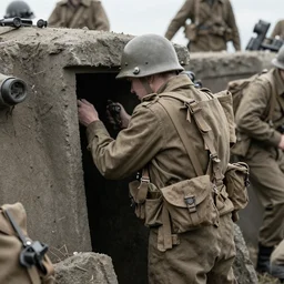 a photograph of a person in the trenches of ww 2