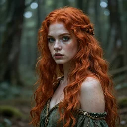 beautiful redhead druid, forest in the background, art by Artgerm