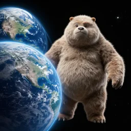 photo of big chungus in space next to the planet Earth, realistic highly-detailed