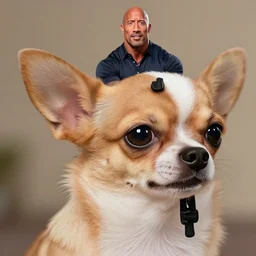 photo of dwayne johnson riding a giant chihuaha, highly - detailed, sharp focus, award - winning