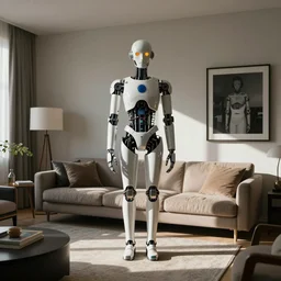 A photograph by Juergen Teller of a cyborg by Tadanori Yokoo in a living room by Mariko Mori