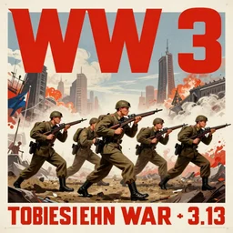 a russian propaganda poster promoting the russian army fighting in world war 3, ww 3, dystopian future, in the style of communist propaganda, anti - american, anti - west