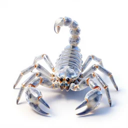 crystal scorpion, stylized pixar-style 3d render, full body, isolated on a pure white background, centered, entire subject in frame, sharp focus, soft studio lighting