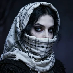 curled perspective digital art of a dark hair woman wearing shemagh by anton fadeev from nightmare before christmas