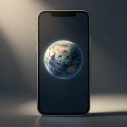 illustration of a mobile phone with a planet on the screen