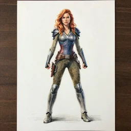 a perfect, realistic professional digital sketch of a fantasy heroine in style of Marvel, full length, by pen and watercolor, by a professional French artist on ArtStation, on high-quality paper