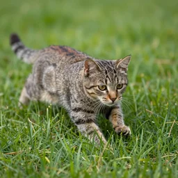 cat flies over the grass