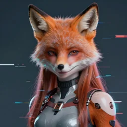 a character portrait of the avatar for an female humanoid fox raver a. i. in the style of glitch art in the style of surreal art trending on artstation deviantart pinterest furaffinity photorealistic hd 8 k highlights and shadow detailed high resolution