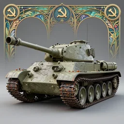 hyperdetailed photorealistic ultrasharp octane render of a t 3 4 soviet tank by louis comfort tiffany, gothic ornament, communism symbols, art nouveau, elegant art nouveau botanicals