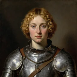saoirse ronan with short curly blonde hair, wearing medieval armour, portrait, oil painting by titian, hard focus