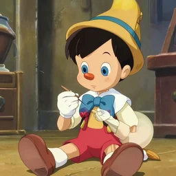 geppetto making pinocchio, anime film still from the an anime directed by katsuhiro otomo with art direction by salvador dali, wide lens