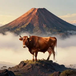 cow on volcano concept art