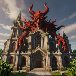 hyperrealistic cathedral to a demon created in minecraft
