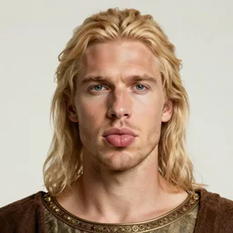a realistic portrait of a blonde man with big lips, ancient times, trending on artstation
