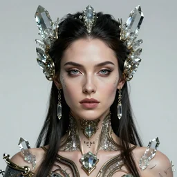 head and shoulders masterpiece portrait of the goddess gadot ( ∂ + m ) ψ = 0 by dan hillier, steampunk, crystal, antagonist, perfect symmetry, perfect skin, high contrast, intricate detail, super resolution, masterpiece, trending on artstation